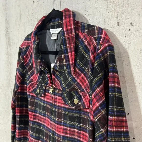 Christopher & Banks Wool Blend Plaid Fleece Full Zip Jacket Women Petite XL New - Picture 2 of 10